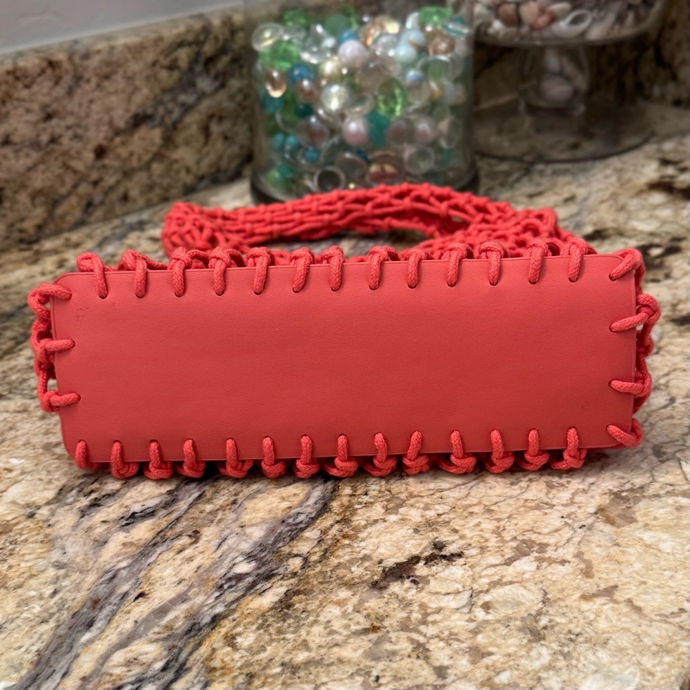 Neiman Marcus Crochet Mini Satchel in Salmon - Picture 4 of 5